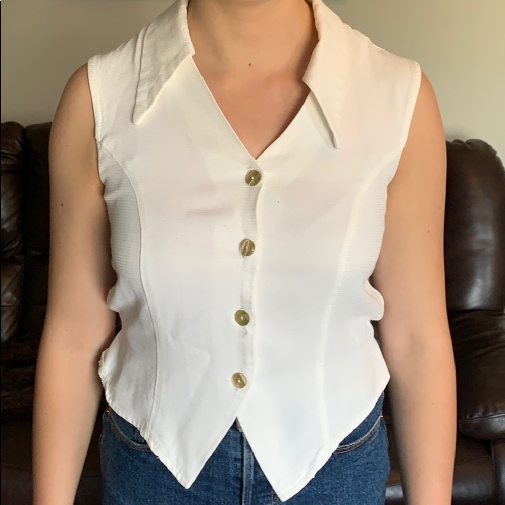 White button up tank top